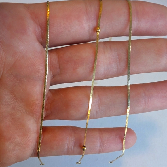 Vintage EUC 14kt Gold Herring Bone Bundle of 3 Dainty Bracelets - Picture 2 of 7